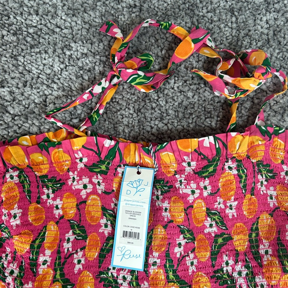 Draper James Orange Blossom Smocked Dress with Pockets Size Medium - Picture 11 of 12